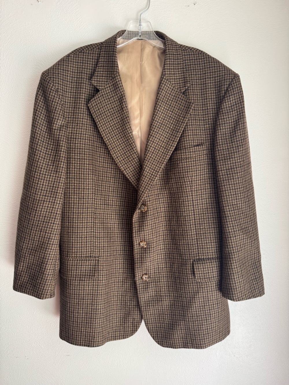 Oscar de la Renta Vintage Men's Brown Houndstooth 100% Wool Sport Coat